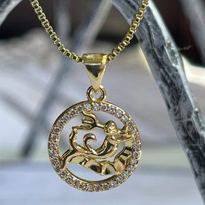 Gold Plated CAPRICORN Sing Zodiac‎ Horoscope Pendant Necklace